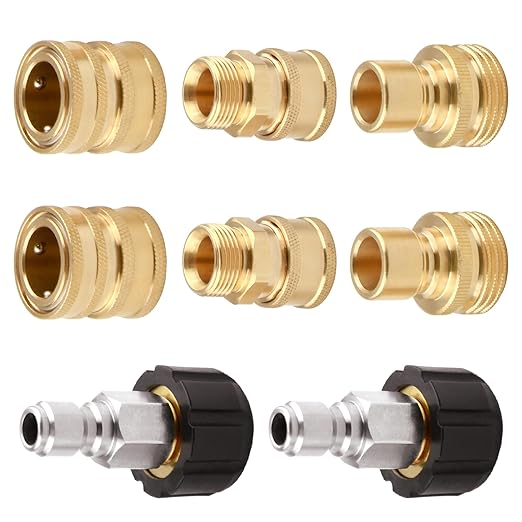 Pressure Washer Adapter Set, Pressure Washer Quick Connect Fittings, Set Quick Connect Kit with M22 Swivel to 3/8'' Quick Connect, 3/4" to Quick Release, M22-14 Fittings, 8 PCS