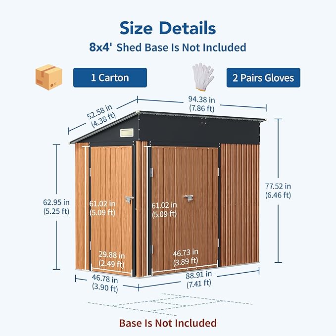 8x4 Ft Outdoor Metal Shed, Storage Shed with Updated Frame Structure & Triple Lockable Doors, Large Garden Tool Shed for Backyard, Patio, Lawn & Utility Storage