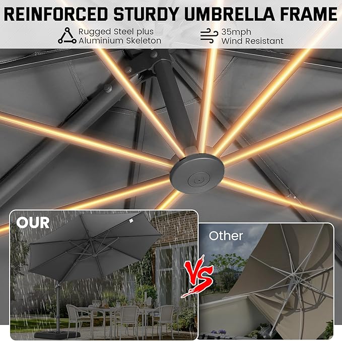 Hotime 10ft Patio Umbrella Outdoor Patio Windproof and Height adjustable, Heavy Duty Aluminum Round Offset Patio Umbrella Cantilever Pool Umbrella with 360°Rotation for Garden Deck Pool, Gray