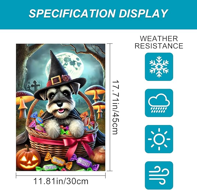 Halloween Cute Garden Flag 12x18 Inch Candy Witch Dog Basket Flag Outdoor Yard Decoration House Banner Porch Lawn Patio Home Decor