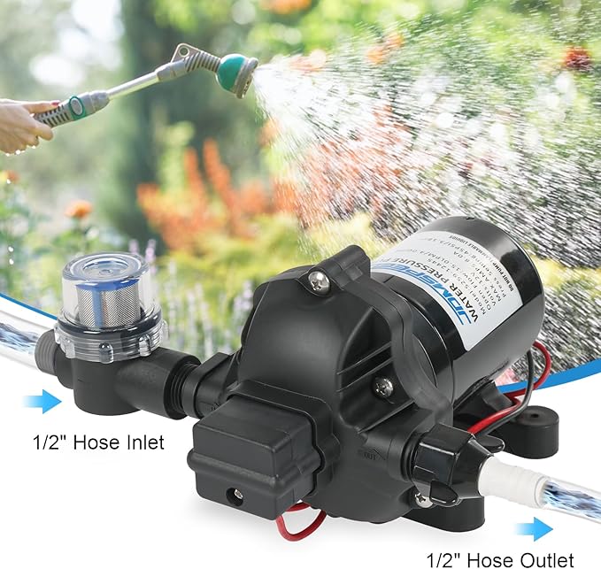 4.0 GPM 12V DC 45 PSI Revolution Water Pump with Pressure Switch Compatible with Camper, RV, Shower, Sprayer