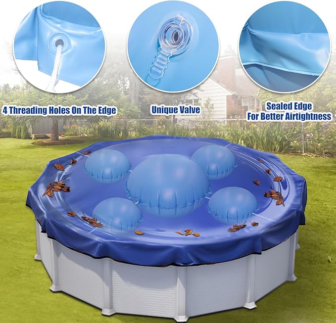 4+1 Combined Pool Pillows, Pool Air Pillow, Inflatable Pool Pillows for Above Ground Pools, Winter PVC Ice Equalizer Air Pillow with 8PCS 4m Ropes for Support Swimming Pool Covers (5Ft +4PCS 3Ft)