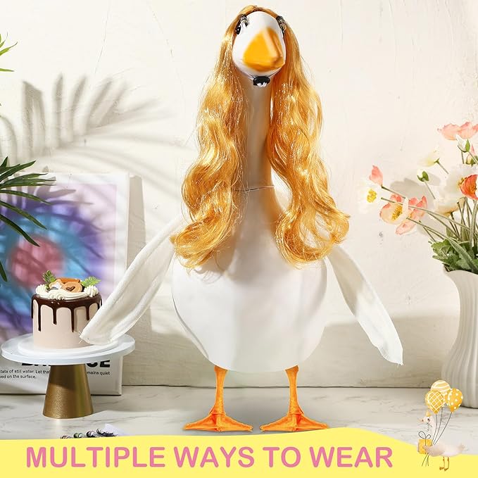 Aliceset 6 pcs Porch Goose Wings with Wigs Eyelash Cute Goosey Braid Wigs PoseAble Wings Reusable 3D Salon Eyelashes with Color for 23/17'' Outdoor Patio Yard Lawn Art Decoration (Elegant)