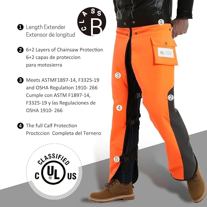 Chainsaw Chaps Apron Wrap 8-layer for Men/Women Loggers Forest Workers Protective Chain Saw Pants Adjustable