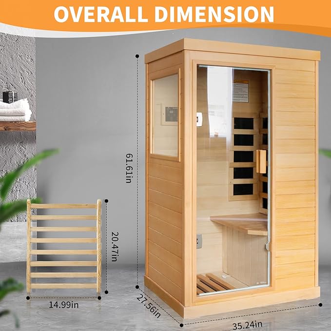 Far Infrared Sauna Home Sauna Indoor Sauna for One Person, Mini Dry Sauna with Low EMF 800W/110V Saunas Room,Inteligency Control Panel,Time and Temp Pre-Set,Canadian Hemlock Wood