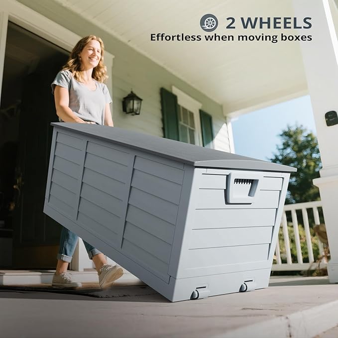 Outvita Foldable 75 Gallon Outdoor Storage Box, Plastic Storage Containers with Lid, Patio Deck Box Furniture for Garden, Pool, Balcony, Yard (Gray Body-Gray Lid)
