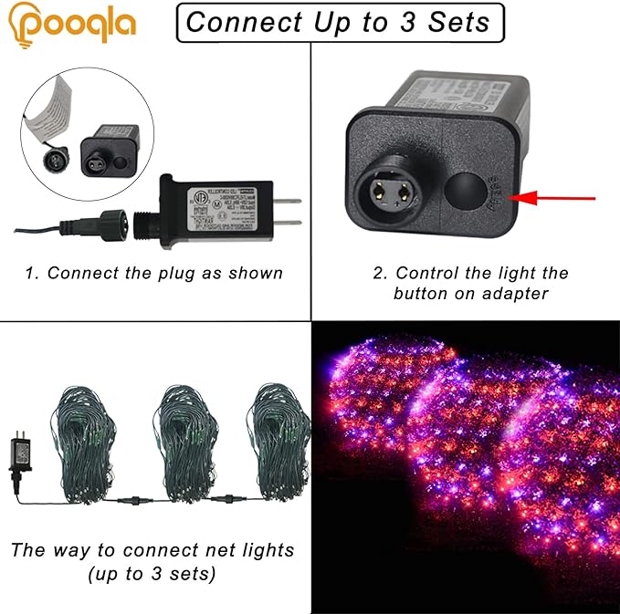 Halloween Net Lights Outdoor Decoration, 14.8x4.9 ft 300LED Orange Purple Halloween Lights 8 Modes Connectable Twinkle Fairy Mesh Light for Bushes Tree Party Yard Garden Decoration