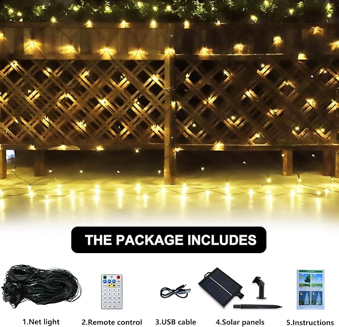 Solar Net Lights Outdoor Mesh Lights Christmas Decorations, 200LED String Tree Wrap Waterproof 19 Modes for Bushes, Fence,Garden, Shrubs,Trunk, Halloween,Xmas Decor (Warm White, 9.8ftx6.6ft)