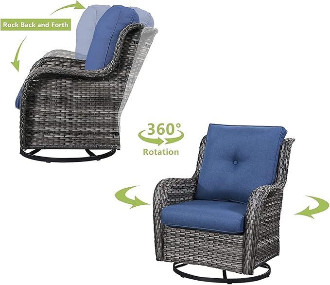 HUMMUH Patio Furniture with Fire Pit 4-Piece Wicker Outdoor Sectional Couch with Swivel Rocking Chairs, Propane Fire Pit Conversation Set for Garden, Backyard, Deck
