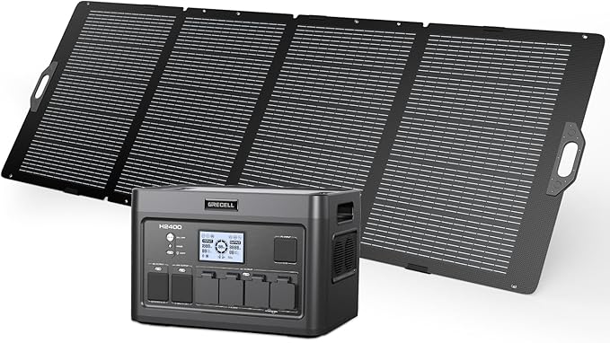 GRECELL Portable Power Station 2400W with 350W Foldable Solar Panel, 1843Wh LiFePO4 Solar Generator with 2 PD100W, 4 2400W AC Outlets, UPS Backup Battery for Home Emergency CPAP Outdoor Camping RV