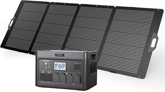 GRECELL Portable Power Station 2400W with 350W Foldable Solar Panel, 1843Wh LiFePO4 Solar Generator with 2 PD100W, 4 2400W AC Outlets, UPS Backup Battery for Home Emergency CPAP Outdoor Camping RV