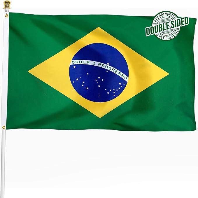Brazil Brazilian Flag 3x5 ft Outdoor, Double Sided 3 Ply Heavy Duty Brazil National Country Flag, 100% Quality Polyester Brazilian Banner with Brass Grommets 4 Rows Stitches
