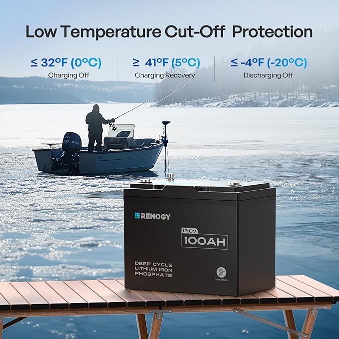 Renogy 12V 100Ah Trolling Motor LiFePO4 Lithium Battery, Bluetooth & 100A BMS, IP67 Waterproof, Group 24 Deep Cycle Battery for Marine, Boat, RV, Off-Grid Backup