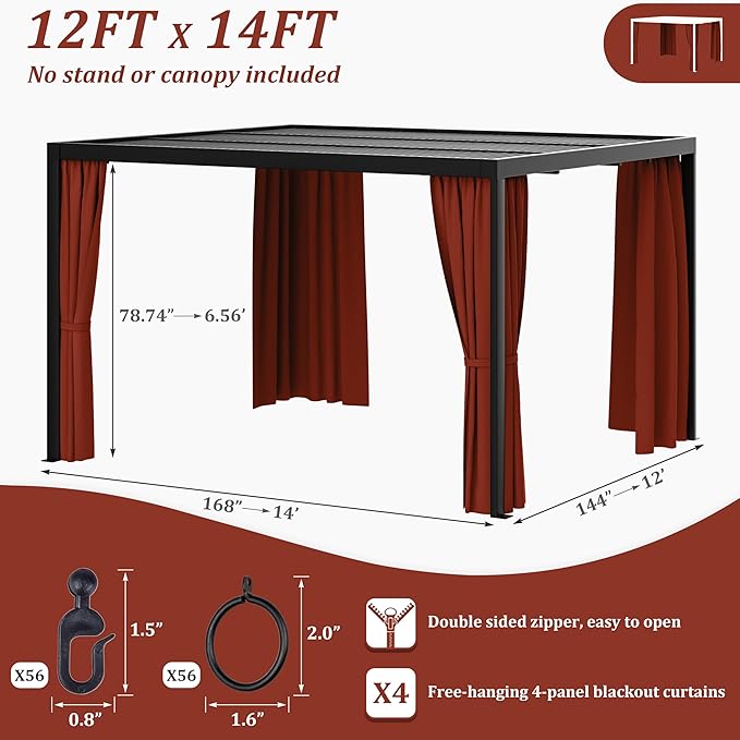 Gazebo Universal Replacement Privacy Curtain,12'×14' Gazebo Outdoor Waterproof Curtains, 4-Panels Sidewall Curtains with Double Zipper for Patio Canopy, Garden and Backyard (Curtain Only)