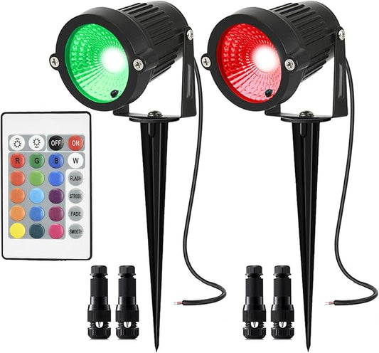 Low Voltage Landscape Lights Color Changing RGB LED Landscape Lighting with Connectors Outdoor Waterproof Spotlight Remote Control for Garden Pathway Christmas Decorative Light（5W DC12V ）