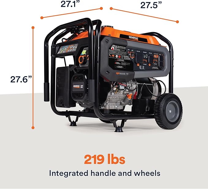 Generac 12,500 Starting Watt Tri-Fuel Portable Generator - Electric Start - Gas, Propane or Natural Gas - Home Backup, Jobsite, or RV - Quiet Operation - Long Runtime - 50-State Compliant