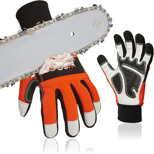Vgo... 1Pair Chainsaw Gloves, 12-Layer Chainsaw Protection on Left Hand Back,Goat leather Work Gloves, Mechanic Gloves