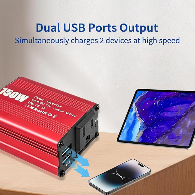 Car Power Inverters, 2000W/3000W Inverter 12v DC to 110v AC Converter with 3 AC Outlets 4 USB Port DC 5V/4.8A,Power Inverter 2000w,Car Power Converter for Truck/Home/Vehicles/Laptop Trip(150)