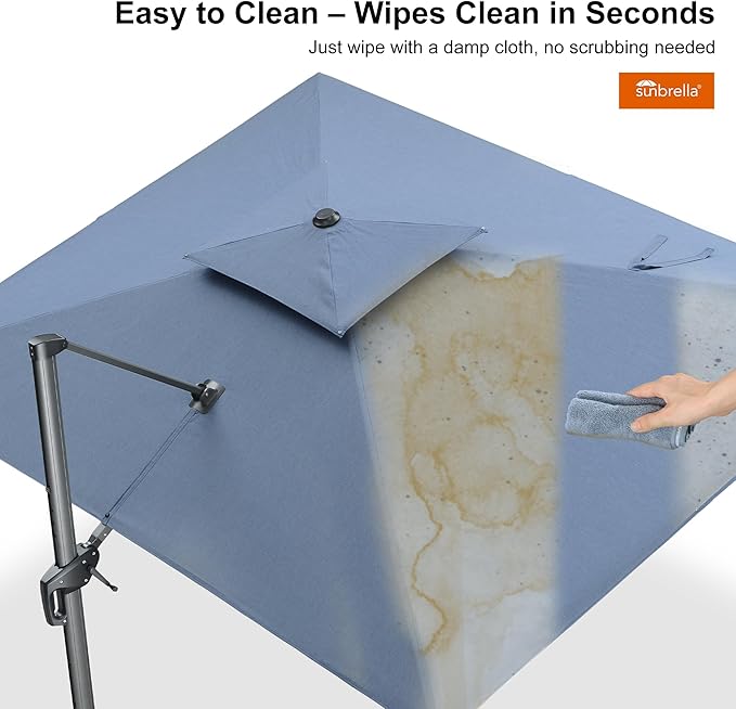 PURPLE LEAF Sunbrella Cantilever Umbrella 9' X 12' Outdoor Patio Rectangular Double Top Large Heavy Duty 360° Rotation Offset Umbrella for Outside Deck Backyard Garden Pool Spectrum Denim