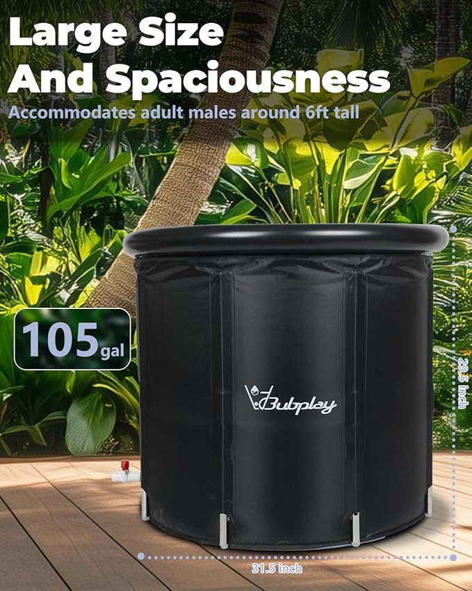 Ice Bath Cold Plunge Tub with Cover for Indoor Outdoor for Recovery, Cold Water Therapy, Athletes & Adults -105 Gallons, Black, XL