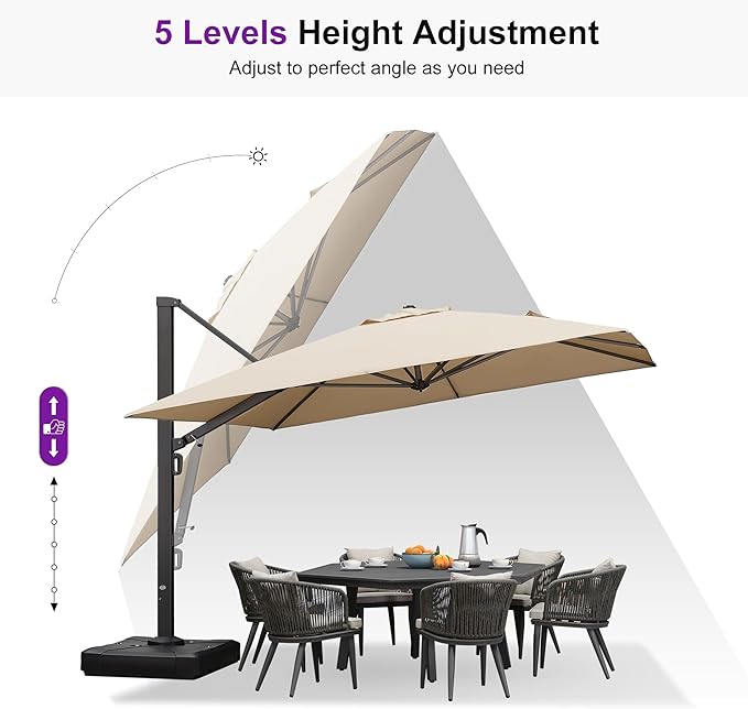 PURPLE LEAF 10' X 13' Rectangle Patio Umbrella Large Outdoor Aluminum Offset Umbrella with 360-degree Rotation Cantilever Umbrella for Garden Deck Backyard Pool, Beige