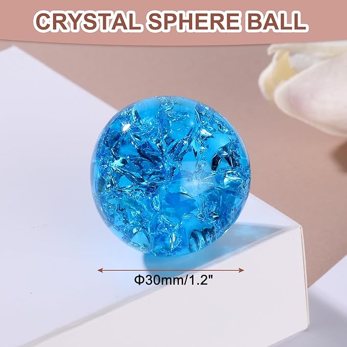 uxcell 30mm/1.2" Crystal Sphere Ball Ice Cracked Glass Solid Decorative Sphere Crystal Ball Prop Ornament for Feng Shui Divination Fortune Telling Tabletop Fountain Decoration, Lake Blue