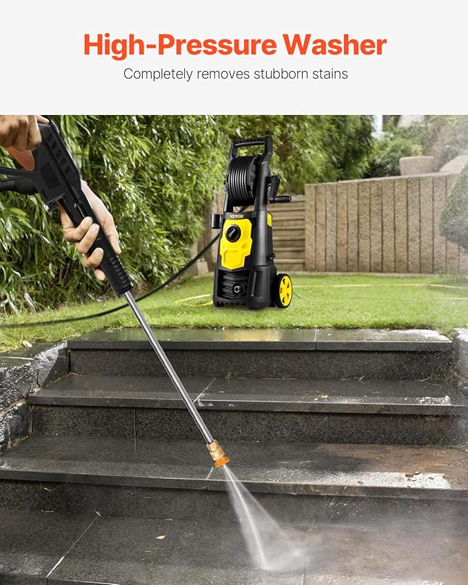 VEVOR Electric Pressure Washer, 2000 PSI, Max. 1.76 GPM Power Washer w/ 30 ft Hose, 5 Quick Connect Nozzles, Foam Cannon, Portable to Clean Patios, Cars, Fences, Driveways, ETL Listed