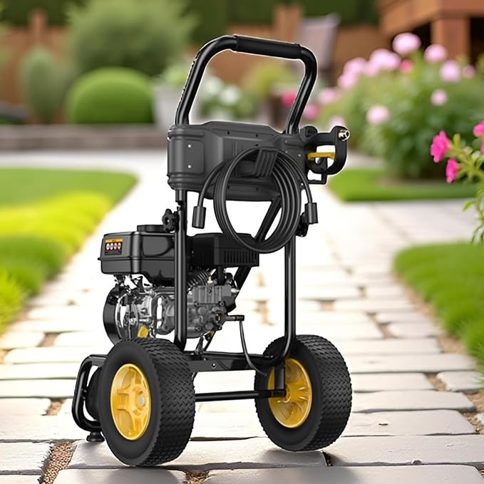 BLUBERY Gas Pressure Washer, 3500 PSI Pressure Washer，2.6 GPM Heavy Duty Power Washer, 30 feet Pressure Hose&Soap Tank,4-Stroke OHV 212cc Engine,Portable Industrial Style,Black