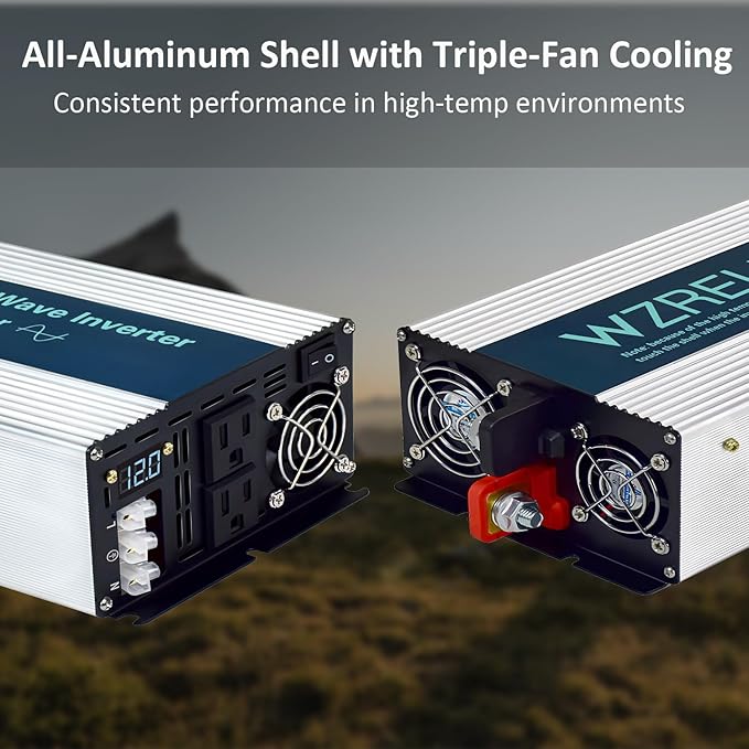 WZRELB 3000W Pure Sine Wave Inverter, Car Power Inverter 36V DC to 110V 120V AC Converter for RV, Truck, Solar, Outdoor with Dual AC Outlets, Hardwire Port, Surge 6000W, LED Display,Off-Grid