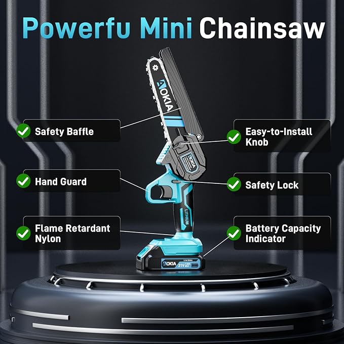Mini Chainsaw, 6 inch Mini Chainsaw Cordless, Small Hand held Electric Power Chain Saw 2 Battery Powered Operated, Household and Garden for Tree Trimming Wood Cutting, Gifts for Father Husband Men