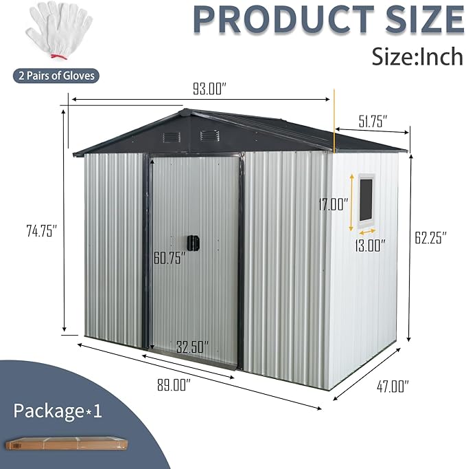 8x4 ft Outdoor Metal Storage Shed with Floor Foundation and Window, Lockable Galvanized Steel Tool Shed with Sliding Door and Air Vent, Waterproof Garden Storage House for Backyard, Patio