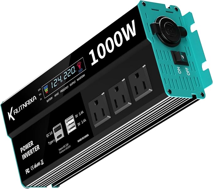 Power Inverters 1000W 12V DC to 110V AC Converter for Vehicles USB-C/PD 25 Watts Fast Charging Ports Car Charger Adapter with a Cigarette Lighter Ports Plug Outlet