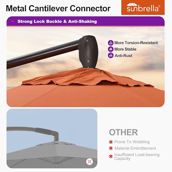 PURPLE LEAF 10FT Cantilever Patio Umbrella with 360-degree Rotation Aluminum Round Outdoor Offset Hanging Umbrella for Patio Pool, Burnt Orange