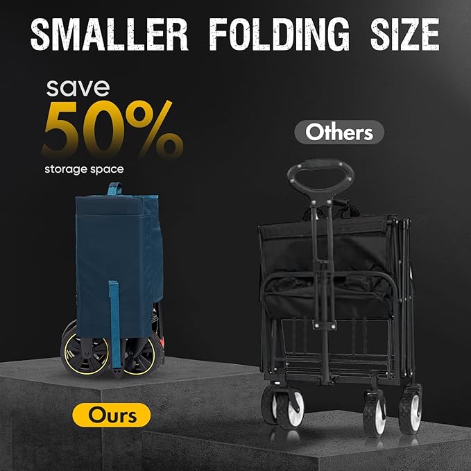 Portal Collapsible Folding Wagon Cart, 400 lbs Heavy Duty Foldable Wagons with Wheels & Brake, Utility Grocery carts for Apartment, Shopping, Outdoors Camping, Sports, Garden, Beach