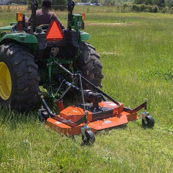 Titan Attachments 3 Point PTO Finish Mower, 72" Cutting Width, Cat 1 Hookup, Orange Finish, Rear Discharge, Pull Behind Mower for 30-50 HP Tractors, Low-Noise Cast Iron Gearbox