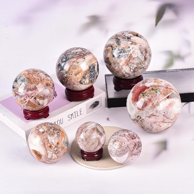 JIC Gem Extra Large Striped Agate Crystal Sphere Decorative Crystal Ball Healing Gemstone Sphere for Meditation Office Table Decorations 100-110mm