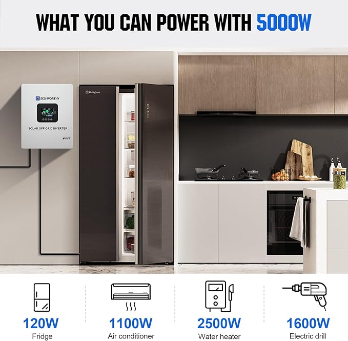 ECO-WORTHY 9.36KWH 2340 48V Solar Power System Kit Off Grid Solar Panel Kit with 5000W 48V All-in-One Off-Grid Charge Inverter and 12pcs 195W Mono Solar Panel and Z Mounting Brackets.Plug and Play