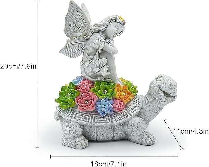Solar Angel Garden Statue，Solar Garden Statue Angel and Turtle,Figurines Outdoor Decor,Outdoor Solar Statue with LED Lights for Yard,Patio,Lawn Art Decoration,Housewarming Gift