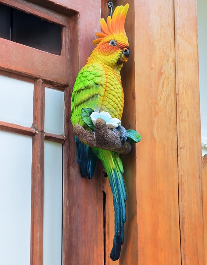 Teaeeno Resin Real Wall Bird Statue Decor,Real Parrot Sculpture Home Decor,Outdoor Indoor Figurine Ornaments-Garden Tree Sculpture,Resin Animal Statue for Garden, Terrace, Lawn, Yard