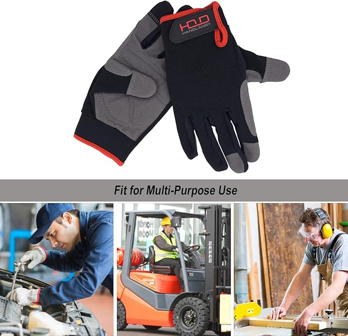 HANDLANDY Work Gloves for Men & Women, Utility Mechanic Working Gloves Touch Screen, Flexible Yard Work Gloves