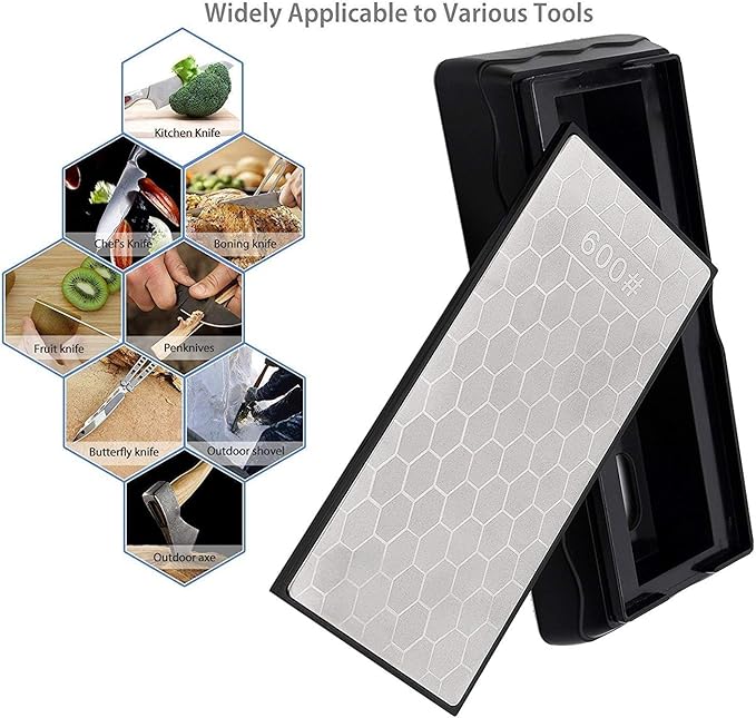Double-sided Diamond Sharpening Stone,YCAMMIN Knife Sharpener Stone diamond sharpener Honeycomb Surface Plate with Non-slip Base for Scissors Knives Outdoor Kitchen Sharpen Tools (600/1200 Grit)