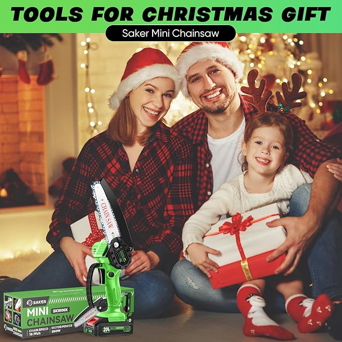 Saker Mini Chainsaw Cordless,6 Inch Chainsaw, Mini Electric Chainsaw Cordless Battery Powered,One-Hand Portable Chain Saw for Tree Trimming, Pruning&Wood Cutting, Gift for Men Dad Husband Father 2025