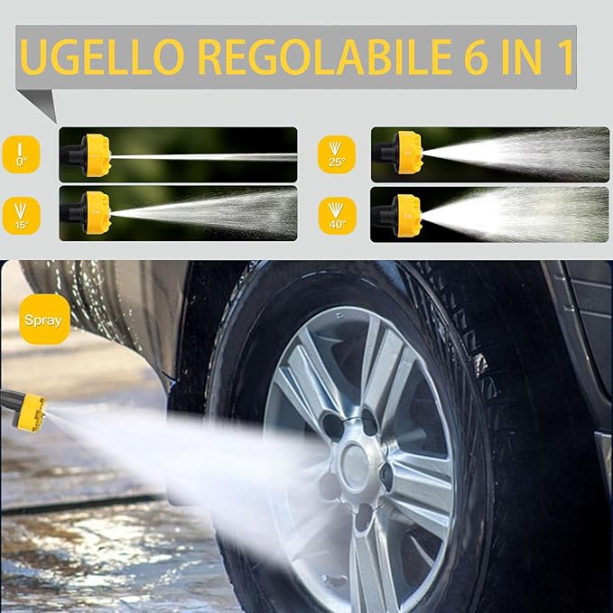 Portable Cordless Pressure Washer, 1200 PSI Portable Power Washer Can be Connected Directly to The Tap with 2 Battery, 6 in 1 Nozzle, 33FT Hose, for Car, Fence, Floor, Patio