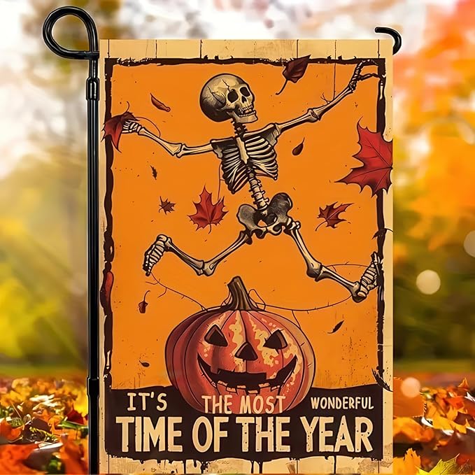 Trick Or Treat Halloween Garden Flag 12x18 Double Sided Spooky Skull Farmhouse Decor Halloween Yard Flags Pumpkin Flag for Seasonal Holiday Decoration