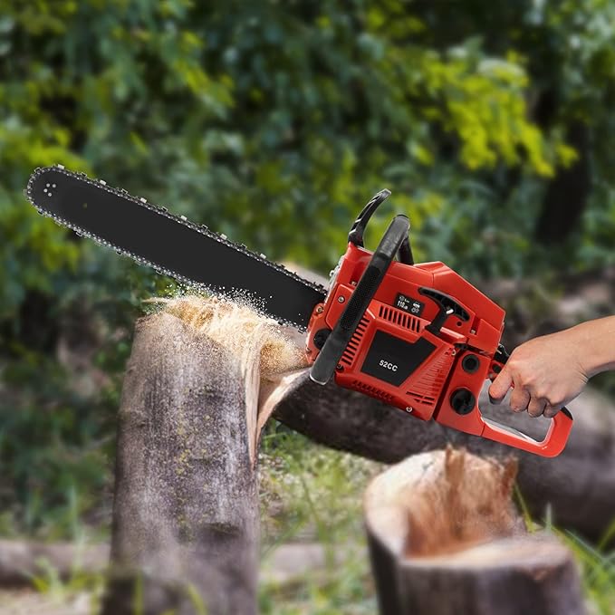20 Inch Gas Chainsaw 52CC 2.2KW Petrol Chainsaw 2-Stroke Gas Chain Saws, Engine Chain Saw Set Gas Chainsaws for Cutting Wood Outdoor Home Farm Us (Red)