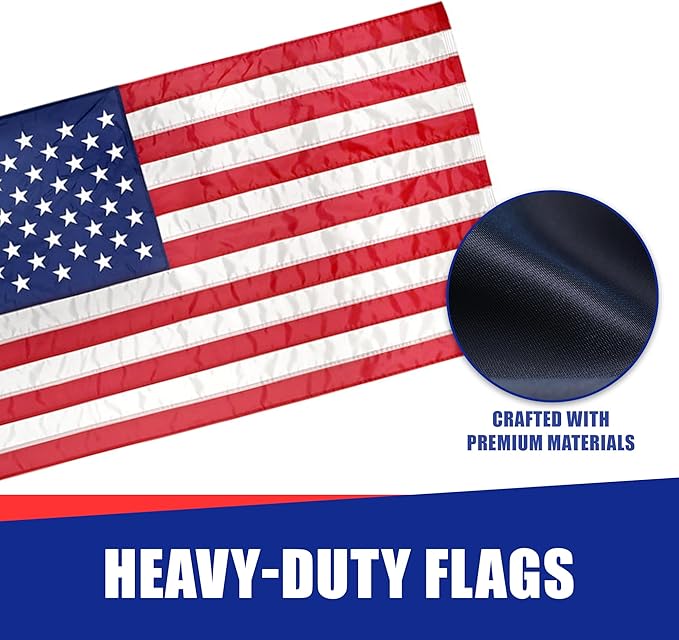 Super Tough 8ft x 12ft Nylon American Flag | Embroidered Stars and Sewn Stripes | Brass Grommets | Heavy-Duty Outdoor Flag | Fade Resistant American Flag Made in USA | All Weather Nylon