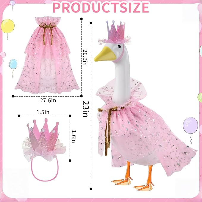 Birthday Porch Goose Outfits for 23" 17" Cement Plastic Lawn Goose Happy Birthday Hat and Cape for Outdoor Yard Garden Art Decor (Pink)