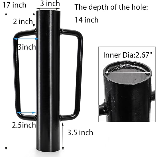 TOPZEA Fence Post Driver, 12LB Heavy Duty T Post Pounder with Ergonomic Handle, 2.7" Inner Dia Steel Posts Hole Diggers Hand Rammer Tool for T Posts, U Channel, Garden& Farm Fencing, Black