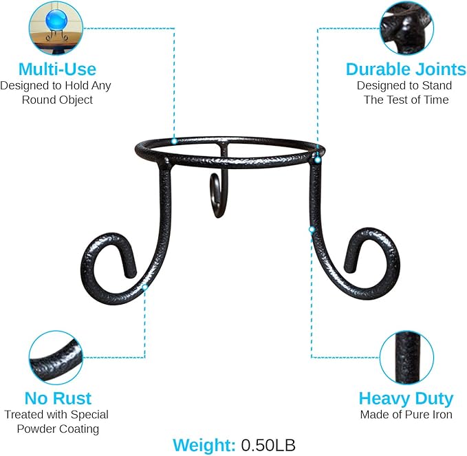 Black Iron Ball Stand - Gazing Globe Stand for Balls, Sphere Holder Wrought Iron Display Stand, Crystal Ball Stand, Glass Bowl Ring Metal Egg Stands, Gazing Ball Stand (5" Diameter X 2" Tall)