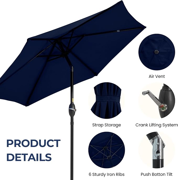 SUNVIVI OUTDOOR Outdoor Patio Umbrella, Patio Umbrella, Market Umbrella, Large Outdoor Umbrella, Metal Pole Umbrella with Push Button Tilt and Crank, Polyester Canopy